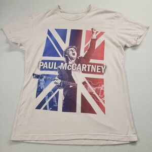Paul McCartney Graphic T-Shirt Small Cream Union Jack British Rock Band Tee